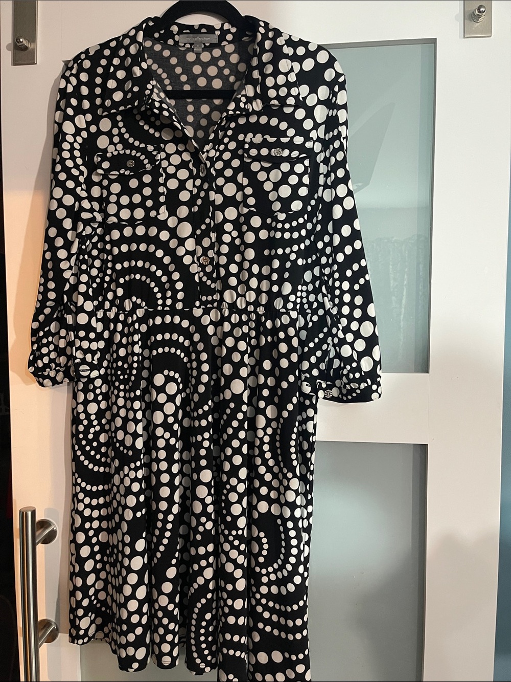 NY Collection Black and White Polka Dot Shirt